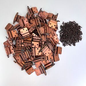 Vintage Lot of 70 Copper Cabinet Door Hinges With Screws
